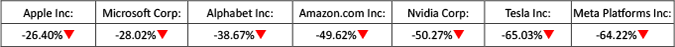 Seven largest companies, total return for 2022