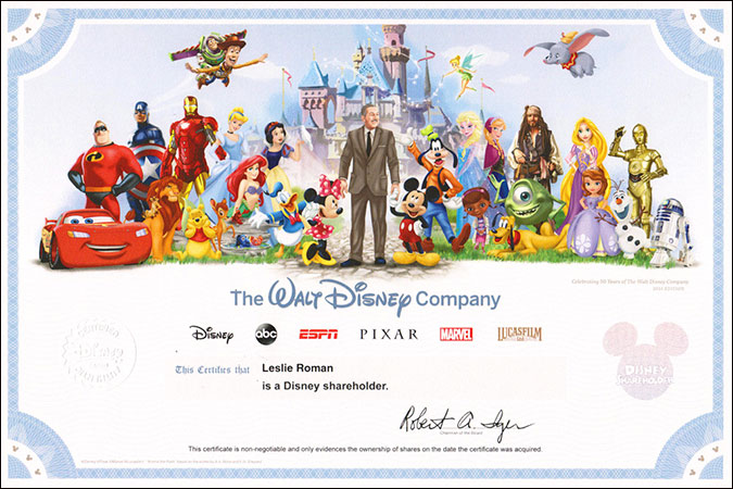 The Walt Disney Company stock certificate