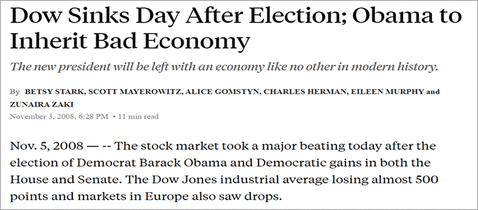 Dow Sinks Day After Election: Obama to Inherit Bad Economy