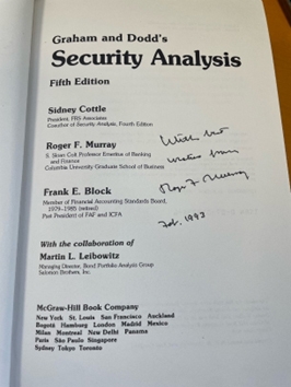 Autographed (by Roger Murray) copy of Security Analysis